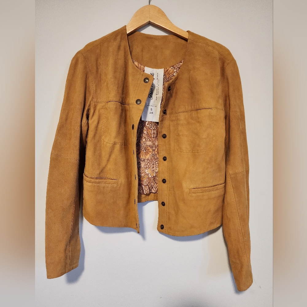 Free People Brand Women's Size Small Tan Suede Jacket with Button Details